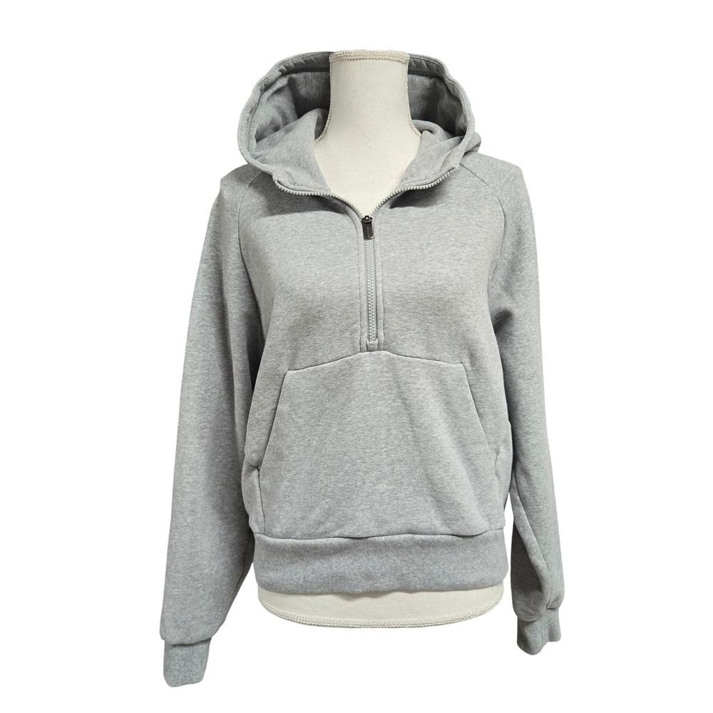 Athleta Quarter Zip Fleece Hoodie Sweatshirt Heathered Gray Women's Size S